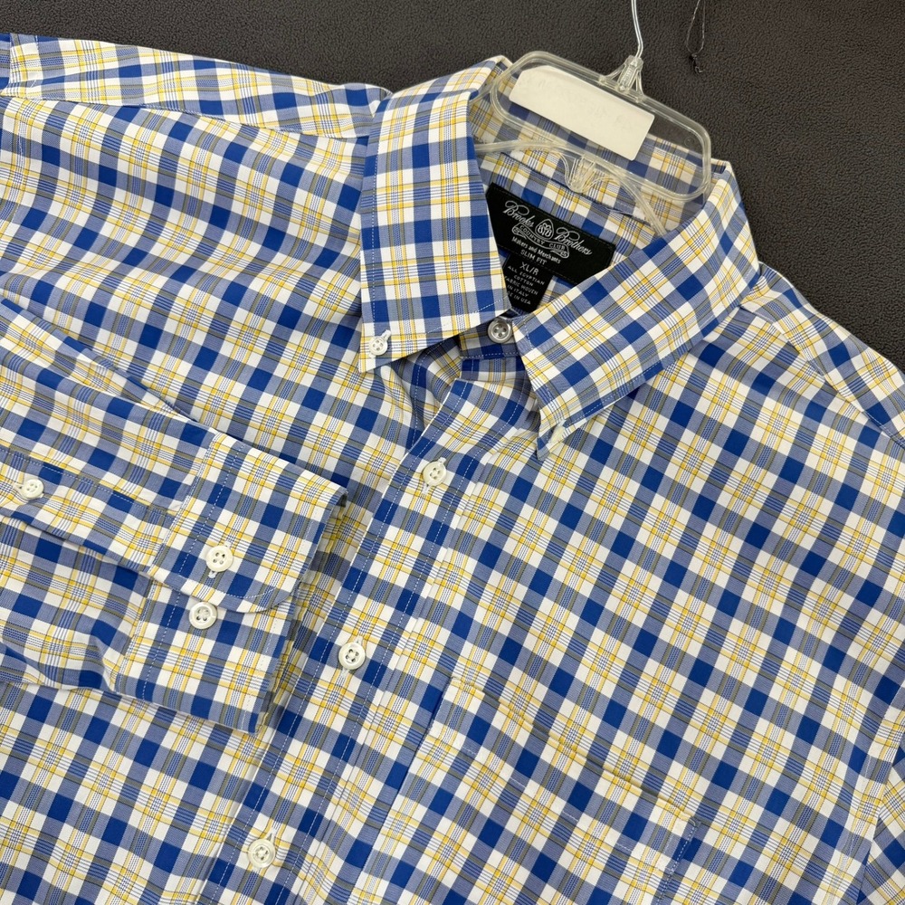 Brooks Brothers Country Club Mens XL Slim Fit Plaid Egyptian Cotton Shirt USA